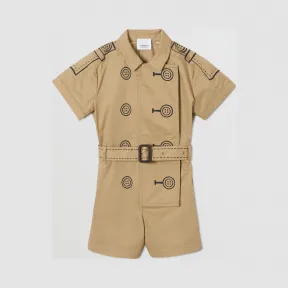 博百利/Burberry 错视画印花束带棉质连身衣 (蜜色) - 女童  80190491