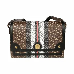 博百利/Burberry 女士 专属标识条纹环保帆布 Note 斜背包 (马鞍棕) 80193661