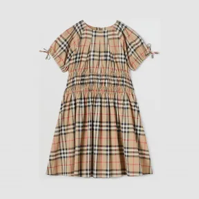 博百利/Burberry Vintage 格纹褶饰裁片棉质连衣裙 (典藏米色)  80224311