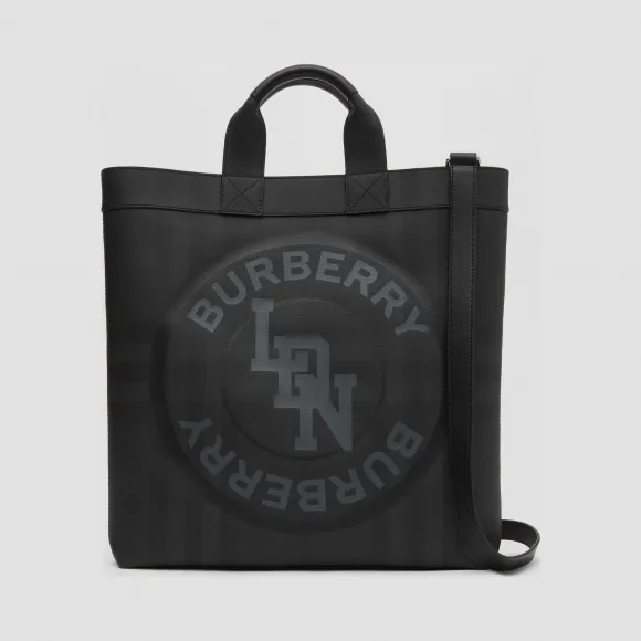 博百利/Burberry London 格纹徽标图案托特包 (深炭灰) - 男士  80225191