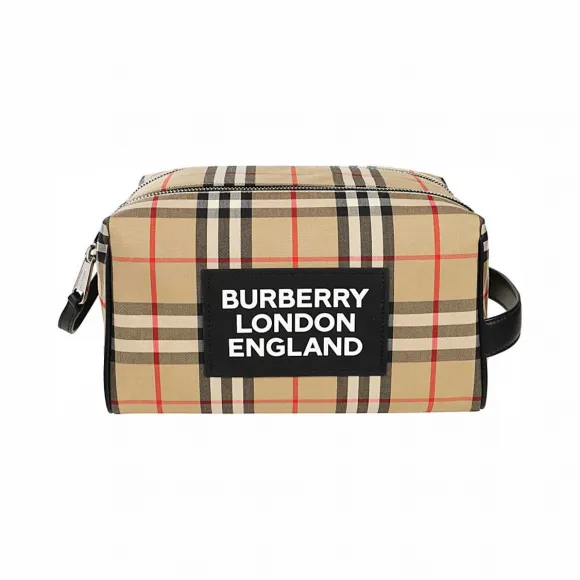 博百利/Burberry 徽标嵌花 Vintage 格纹旅行收纳袋 (典藏米色) - 男士  80229551
