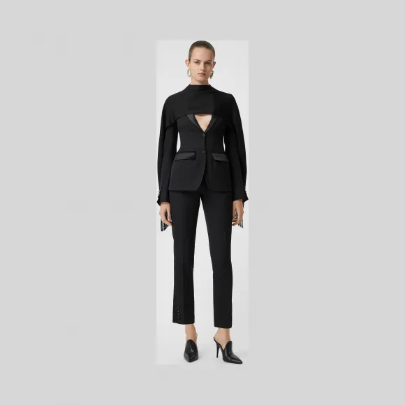 博百利/Burberry 缎面条纹羊毛量裁长裤 (黑色) - 女士  80242721