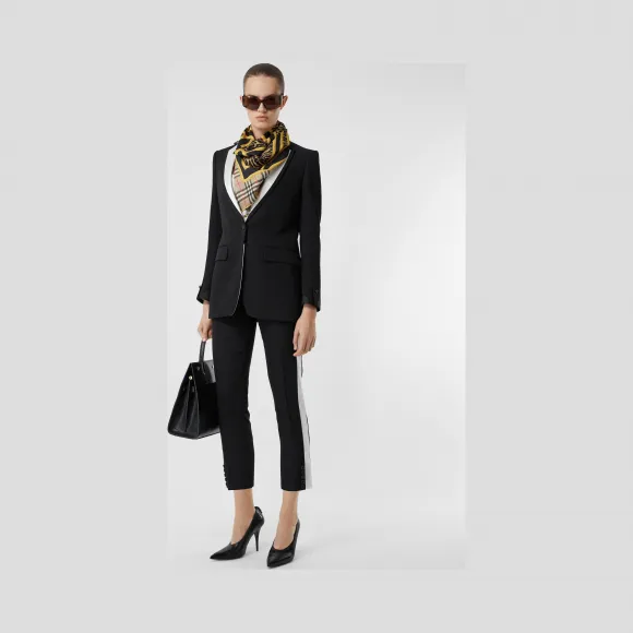 博百利/Burberry 侧条纹羊毛量裁长裤 (黑色) - 女士  80242741