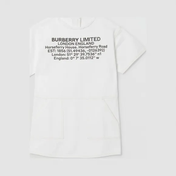 博百利/Burberry 地址印花毛边日本牛仔直筒连衣裙 (自然白)  80247711