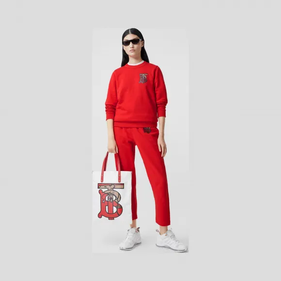博百利/Burberry 专属标识图案棉质运动裤 (亮红色) - 女士  80248801