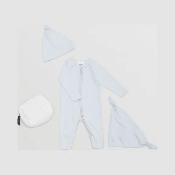 博百利/Burberry 格纹装饰弹力棉质三件套婴儿礼品套装 (浅蓝色) - 儿童  80255251