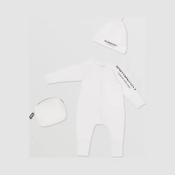 博百利/Burberry 徽标印花弹力棉质两件套婴儿礼品套装 (白色) - 儿童  80255541