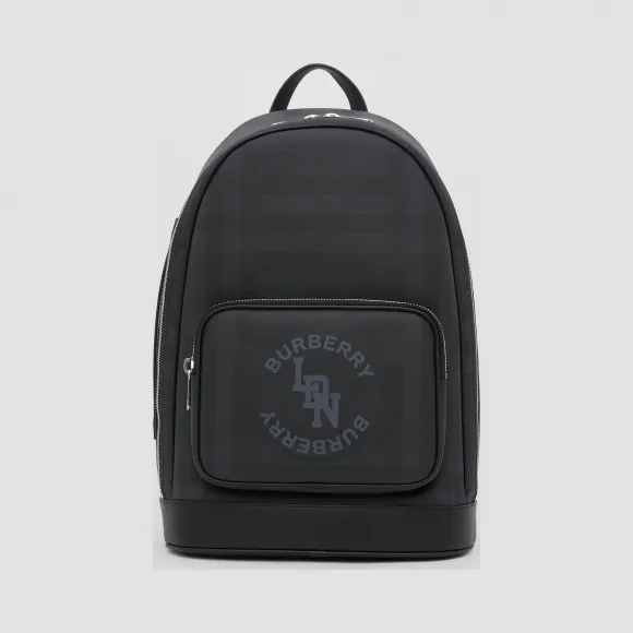 博百利/Burberry 徽标图案 London 格纹拼皮革双肩包 (深炭灰)  80257661