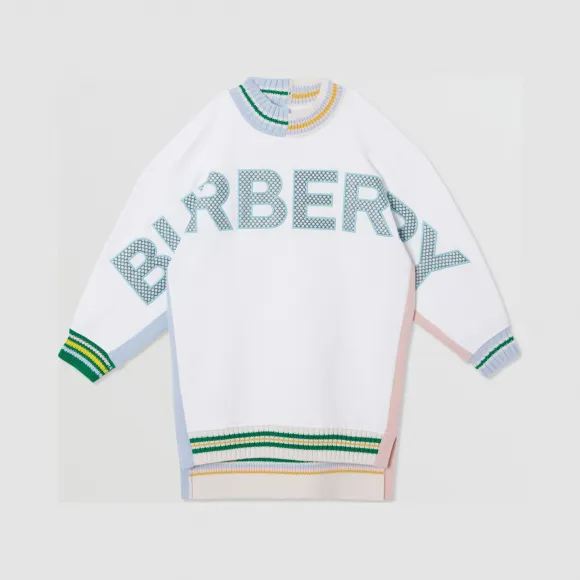 博百利/Burberry 网眼徽标棉质针织裙 (白色)  80284221
