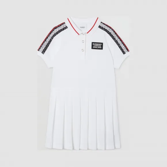 博百利/Burberry 专属标识条纹印花棉质 Polo 衫式连衣裙 (白色)  80297671