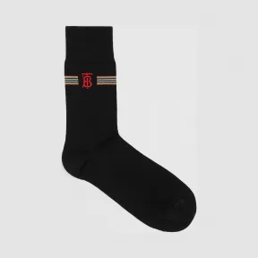 博百利/Burberry  标志性条纹拼专属标识图案混纺棉袜  80308411