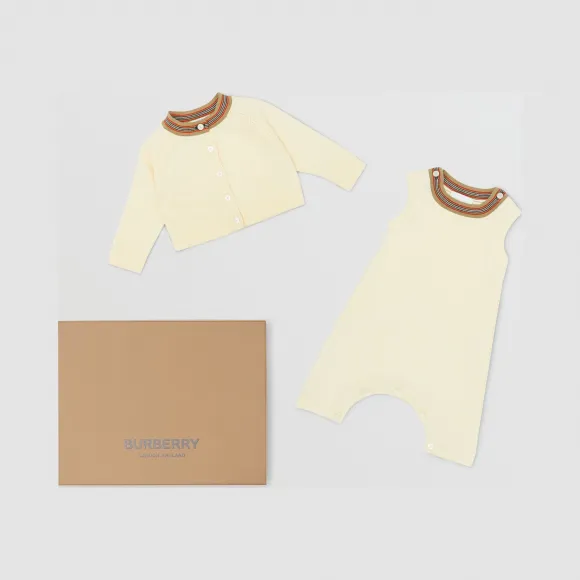 博百利/Burberry 儿童 标志性条纹装饰美利奴羊毛两件套婴儿礼品套装 80319441