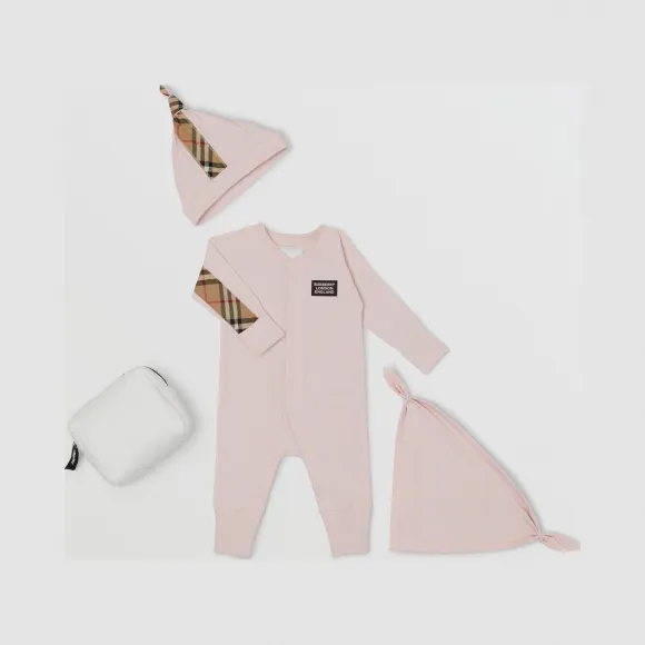 博百利/Burberry 儿童 格纹装饰有机棉三件套婴儿礼品套装  80320081