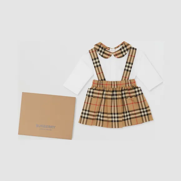 博百利/Burberry 儿童 Vintage 格纹有机棉两件套婴儿礼品套装  80349151