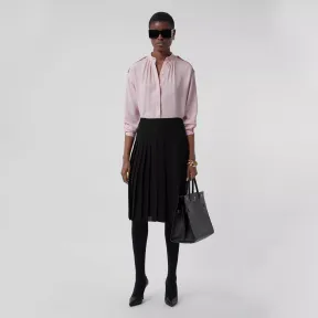 博百利/Burberry 褶饰丝质乔其纱半身裙 (黑色) - 女士 80417501