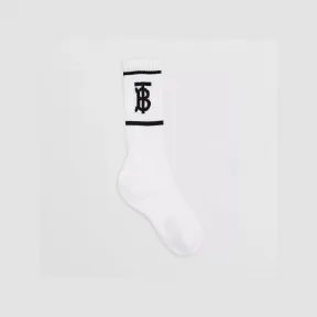 博百利/Burberry 专属标识装饰嵌花混纺棉袜 (白色) 80472311