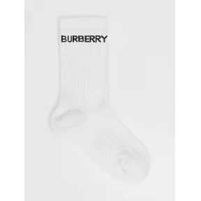博百利/Burberry 徽标嵌花功能性弹力棉袜 (白色) 80472411