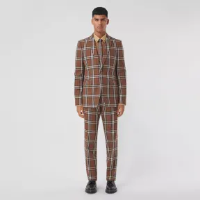 博百利/Burberry 格纹羊毛量裁九分裤 (深桦木棕) - 男士 80482081