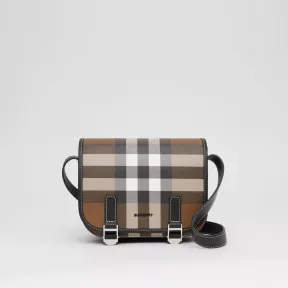 博百利/Burberry 格纹拼皮革信使包 (深桦木棕) - 男士 80528041
