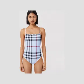 博百利/Burberry 格纹弹力尼龙泳衣 (浅蓝色) - 女士 80529671