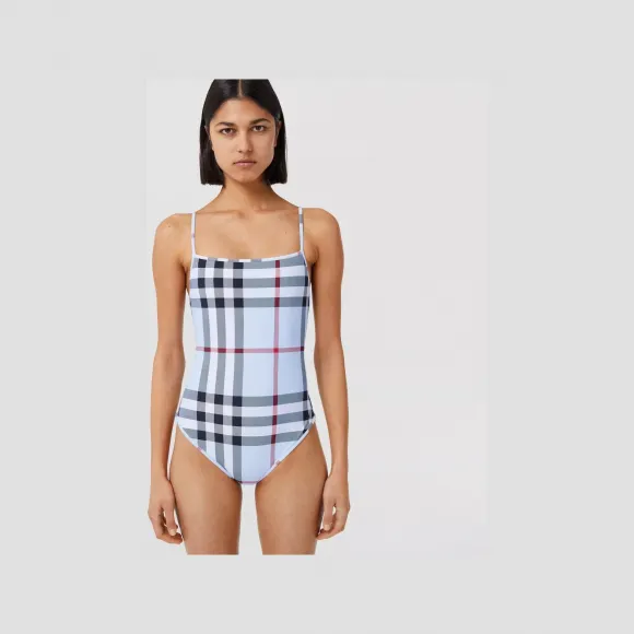 博百利/Burberry 格纹弹力尼龙泳衣 (浅蓝色) - 女士 80529671