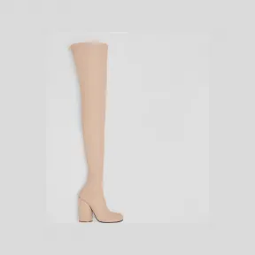 博百利/Burberry 皮革过膝袜靴 (柔黄褐色) 80605461