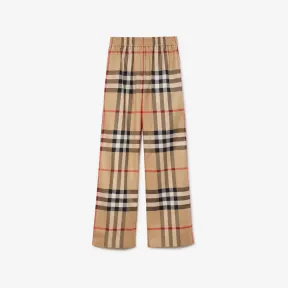 博百利/Burberry 格纹棉质斜纹长裤 (典藏米色) - 女士 80711011