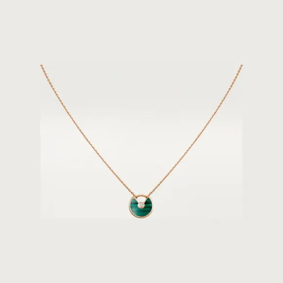 卡地亚/Cartier B7224550 - Amulette de Cartier项链 超小号款 18K玫瑰金 - 玫瑰金 孔雀石 钻石