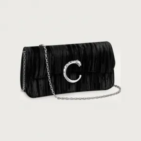 卡地亚/Cartier L1002419 - Panthère C de Cartier系列迷你款链条手袋 黑色 天鹅绒 - 黑色褶裥天鹅绒 镀钯饰面 黑色珐琅