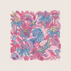 卡地亚/Cartier OS000061 猎豹丛林图案方巾 90 粉色和米色斜纹真丝 