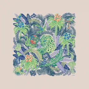 卡地亚/Cartier OS000062 猎豹丛林图案方巾 90 绿色和米色斜纹真丝 