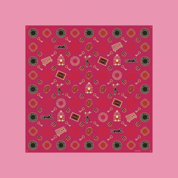 卡地亚/Cartier OS000083 - Diabolo de Cartier方巾 90 - 紫红色斜纹真丝