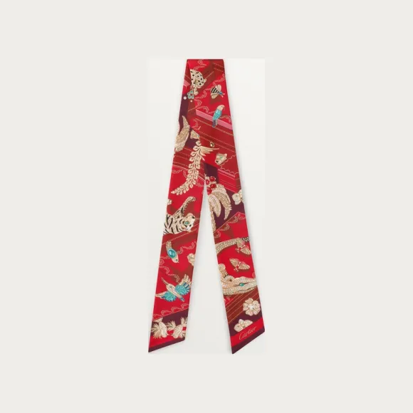 卡地亚/Cartier OS000096 Ecrins Cartier Bandeau细丝巾 红色斜纹真丝 