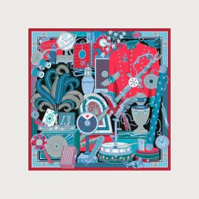 卡地亚/Cartier OS000124 档案馆图案方巾 90 红色和蓝色斜纹真丝 