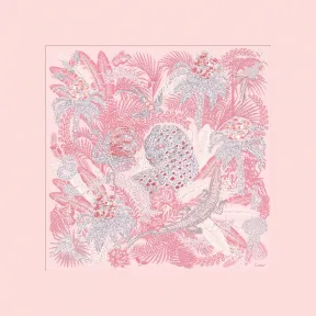 卡地亚/Cartier OS000177 猎豹丛林方巾 粉红色斜纹真丝