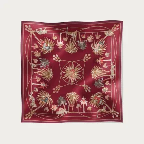 卡地亚/Cartier OS000249 -  Jewellery Palm Trees图案90方巾 - 树莓红色斜纹真丝