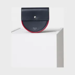 思琳/Celine  Piping海军蓝亮泽光滑小牛皮圆形钱包 108133AQ7.07OC