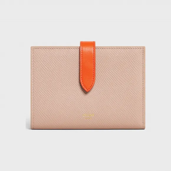 思琳/Celine 女士 双色粒面小牛皮中号肩带钱包 - SHELL / POP ORANGE 10B643BRU.02SP