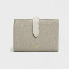 思琳/Celine 女士 双色粒面小牛皮中号肩带钱包 - GREEN CLAY / 白色 10B643BRU.31GW