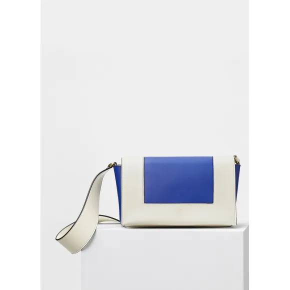 思琳/Celine  Frame中号白色和墨水蓝亮泽光滑小牛皮肩背包 180263AQO.01BI