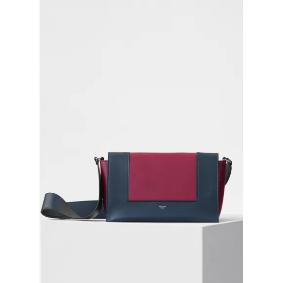 思琳/Celine  Frame中号钢铁蓝和梅李紫双色亮泽光滑小牛皮手袋 180263AQO.07ED