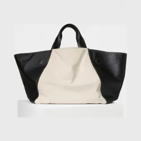 思琳/Celine  CanvasTote黑白双色光滑小牛皮和织物面料桶包 180362API.38AW