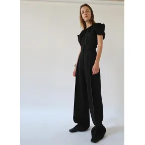 思琳/Celine  黑色柔软人造丝和亚麻帆布短袖上衣 20CA77630.38NO