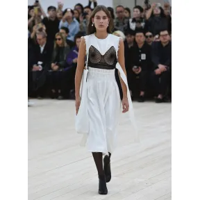 思琳/Celine  白色人造丝缎配针织钩编细节连衣裙 26Y977060.01BC