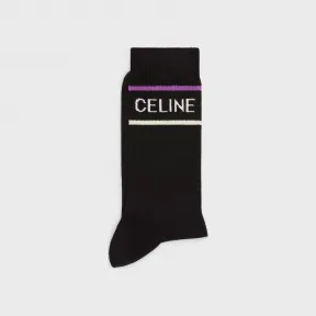思琳/Celine 男士 CELINE条纹棉袜 - 黝黑色 / 紫色 2A00Q035N.33BP