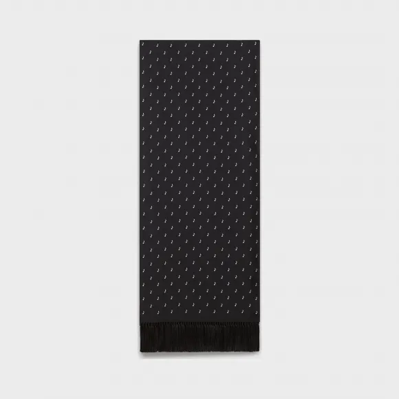 思琳/Celine 男士 八分音符印花真丝斜纹绸经典长款围巾 2AW00061E.38AW