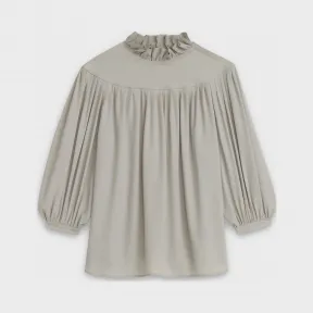 思琳/Celine 女士 配褶边领、胸饰和缩褶醋酯绉绸流线型短衫 2B105008D.08EF