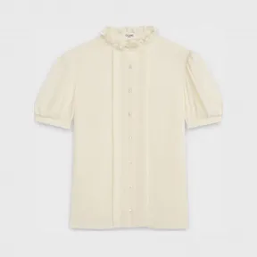 思琳/Celine 女士 醋酯绉绸灯笼袖褶边领流线型短衫 2B109008D.01AV