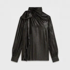 思琳/Celine 女士 金银丝线混纺条纹垂领系结短衫 2B179159G.38NG