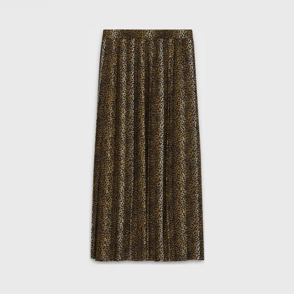 思琳/Celine 女士 豹纹印花斜纹羊毛长款百褶裙 2J075410F.19LE